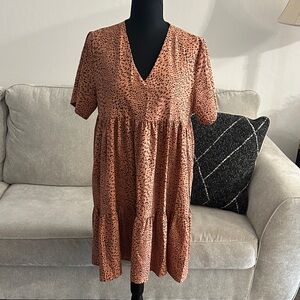 SHEIN Rust Orange Speckled V-Neck Tiered Mini Dress